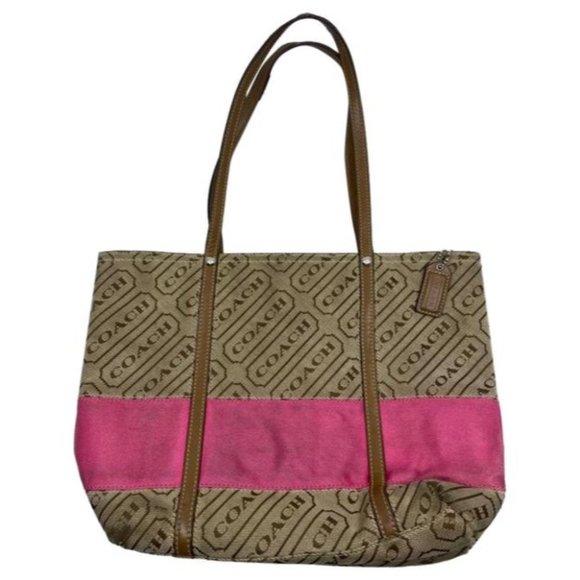 Coach Handbags - COACH Large Tan Brown Pink Tote Bag Msrp $350